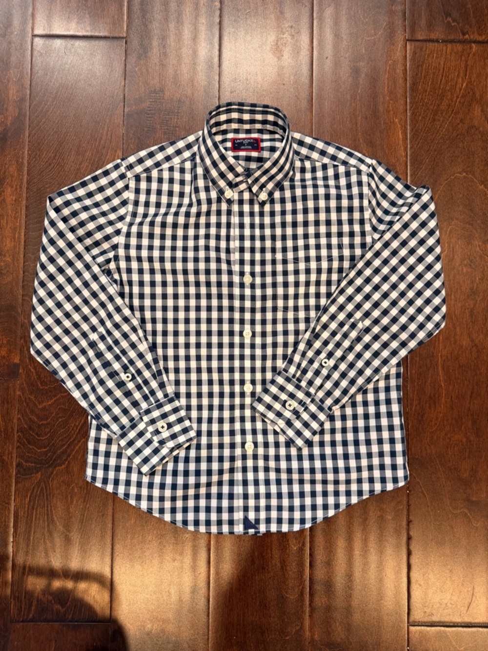 UNTUCKit Boys Button-Down Check Shirt - Navy & White size 8